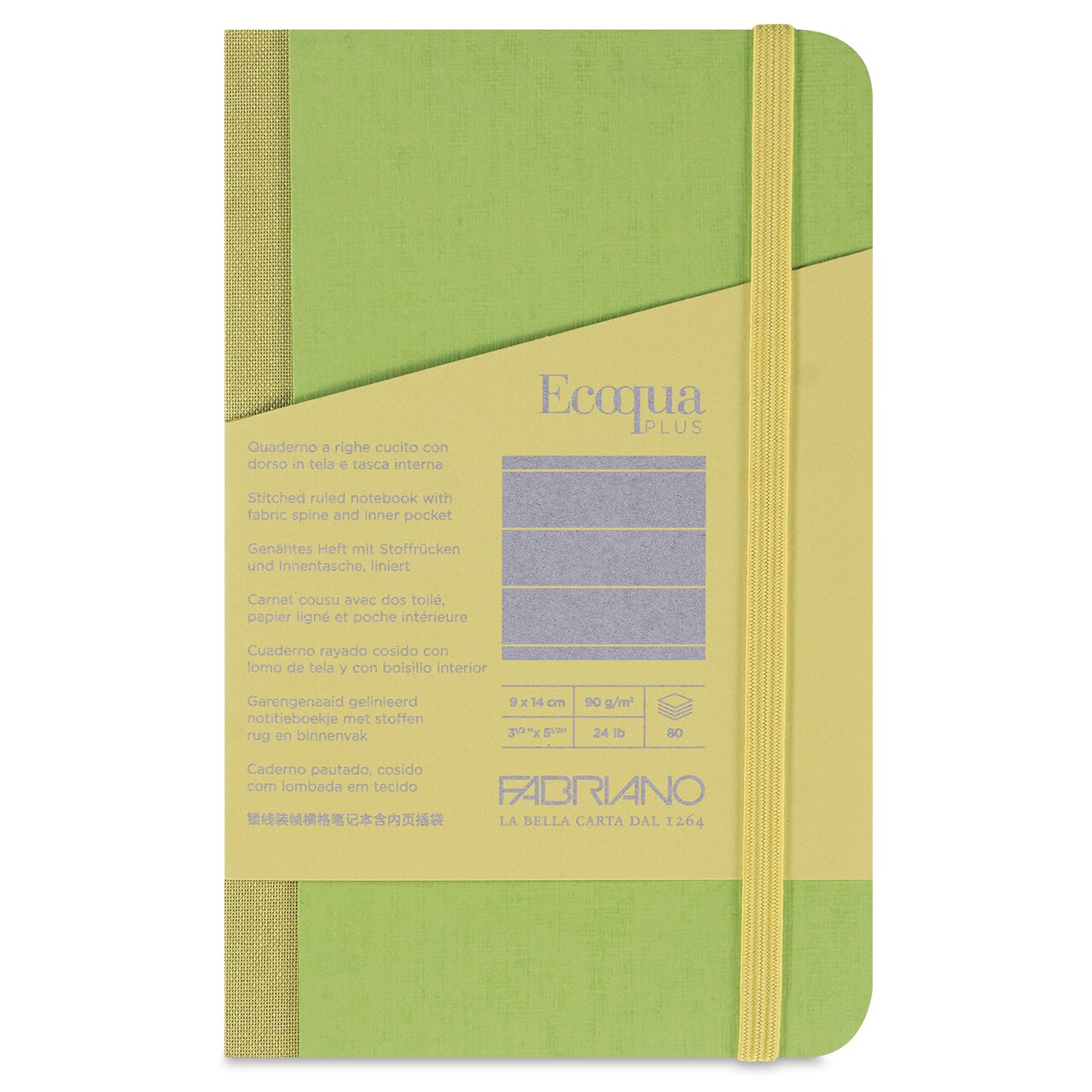 Fabriano Ecoqua Plus Fabric-Bound Notebook - Lime, 3-1/2" x 5-1/2", Lined
